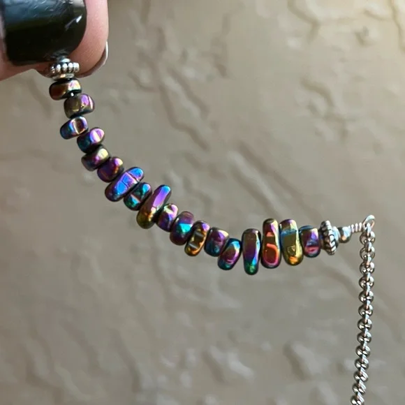 Double layer unicorn rainbow stones stainless steel adjustable choker necklace - Picture 5 of 12